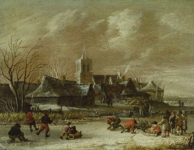 Città in inverno con figure che pattinano da Salomon Rombouts